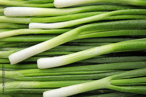 Cuadro en lienzo Fresh green onion as background