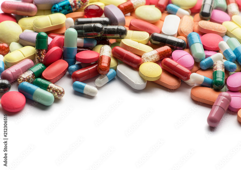 Pharmacy theme. Multicolored Isolated Pills and Capsules. Pharmacy theme. Multicolored Isolated Pills and Capsules.