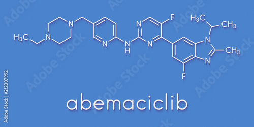Abemaciclib cancer drug molecule (CDK inhibitor). Skeletal formula. photo