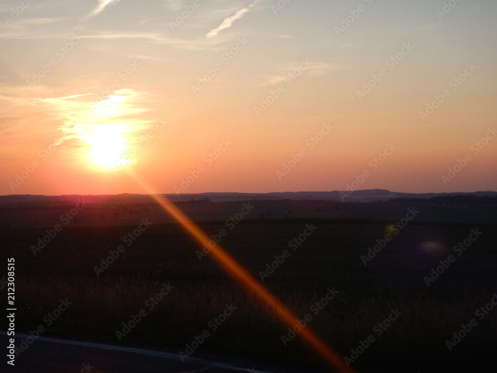 sunset in a flat czech landscape