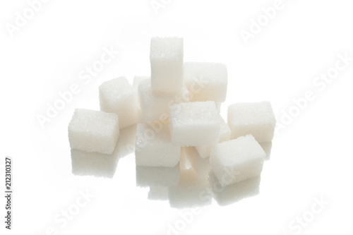 Isolated sugar cubes on white background.