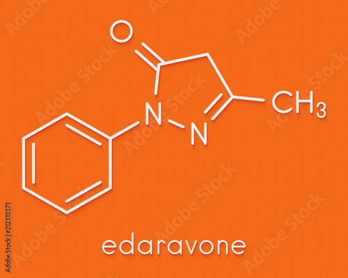 Edaravone drug molecule. Skeletal formula. photo