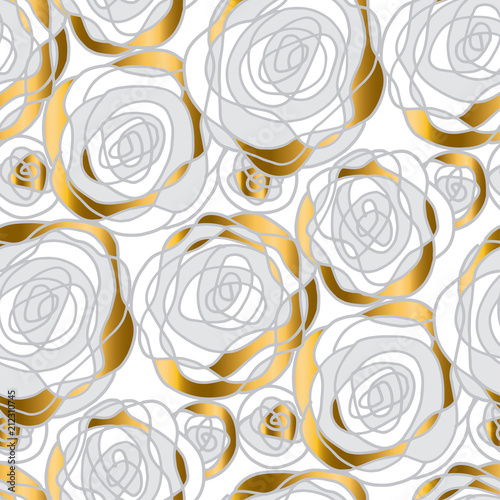 abstract gold and white rose motif.