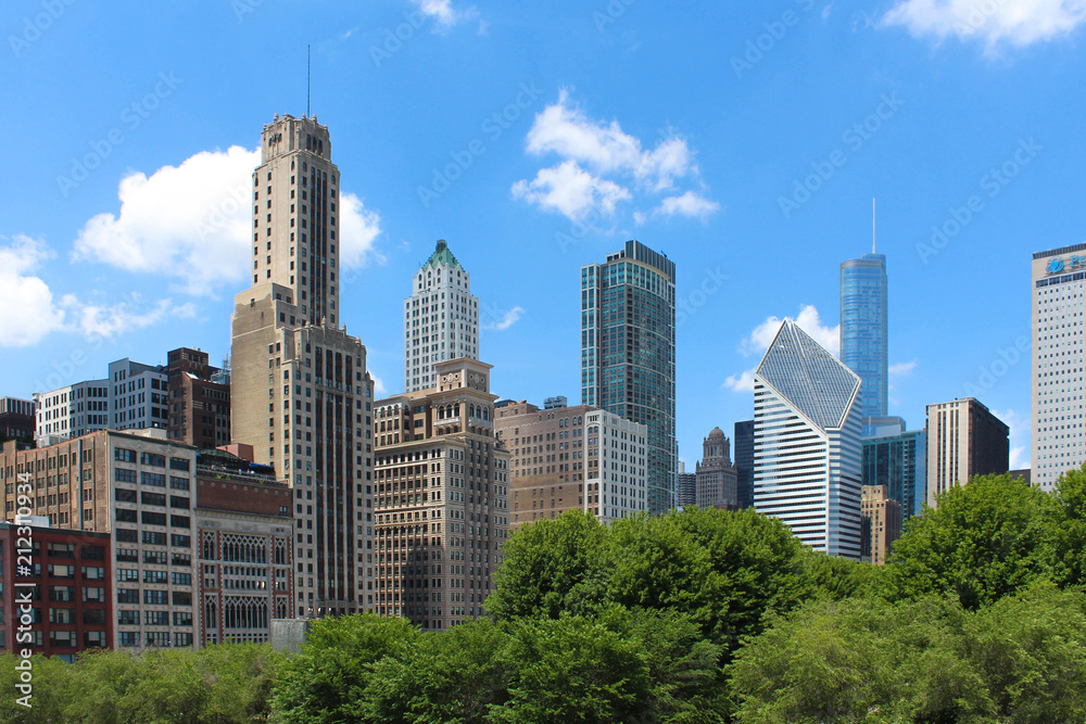 USA - Chicago skyline from Art Institute Bridgeway