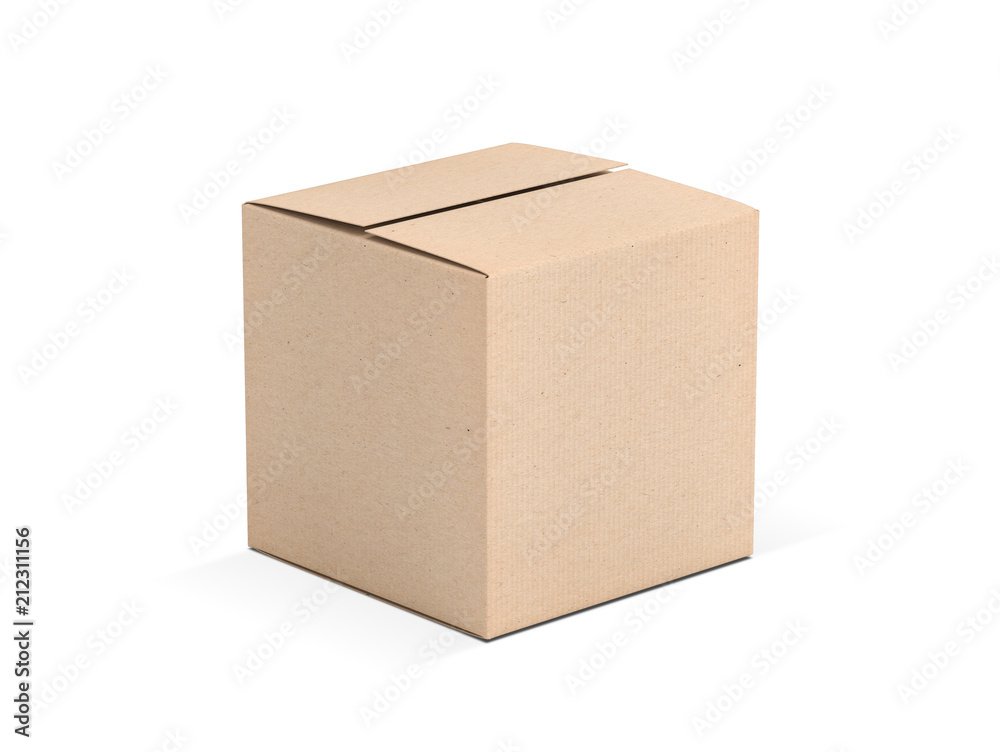Brown square cardboard box mock up isolated on white, 3d rendering Brown square cardboard box mock up isolated on white, 3d rendering