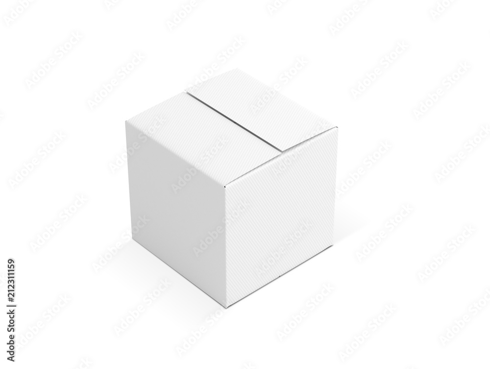White square cardboard box mock up isolated on white, 3d rendering White square cardboard box mock up isolated on white, 3d rendering