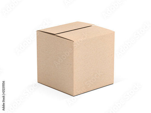 Brown square cardboard box mock up isolated on white, 3d rendering