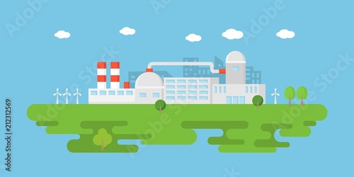 Clean industry, green energy factory banner in flat style