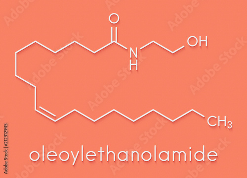 Oleoylethanolamide (OEA) endogenous peroxisome proliferator-activated receptor alpha (PPAR-α) agonist molecule. Skeletal formula. photo