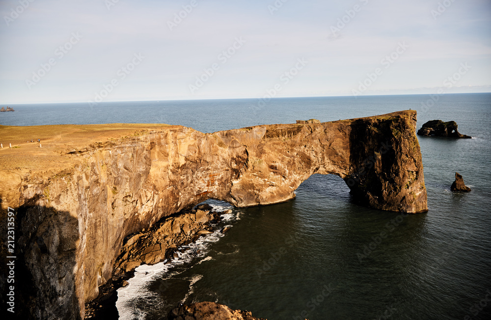 Famous cliff in Iceland. Southern coast of Iceland. Atlantic ocean. 