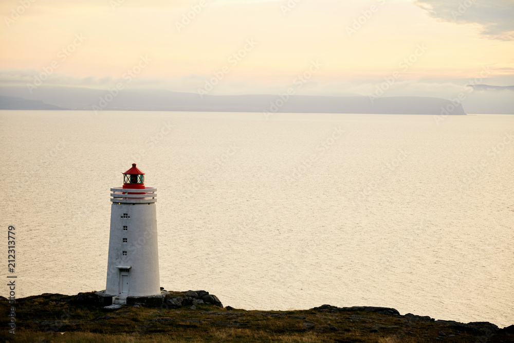 Icelandic lighthouse in the sunset