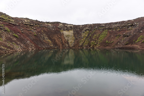 Reflection in the water of the volcano crater