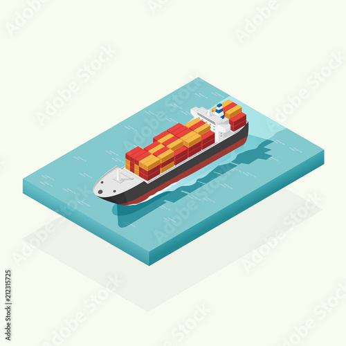 Isometric cargo ship container in the ocean transportation, shipping freight transportation. illustration vector
