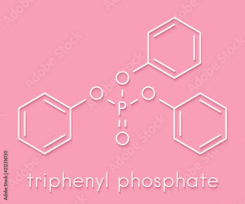 Triphenyl phosphate molecule. Used as flame retardant and plasticizer. Skeletal formula. photo