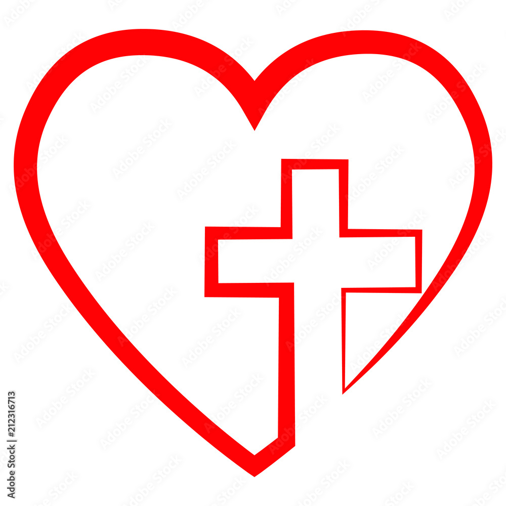 Christian cross in red heart, vector illustration Christian cross in red heart, vector illustration