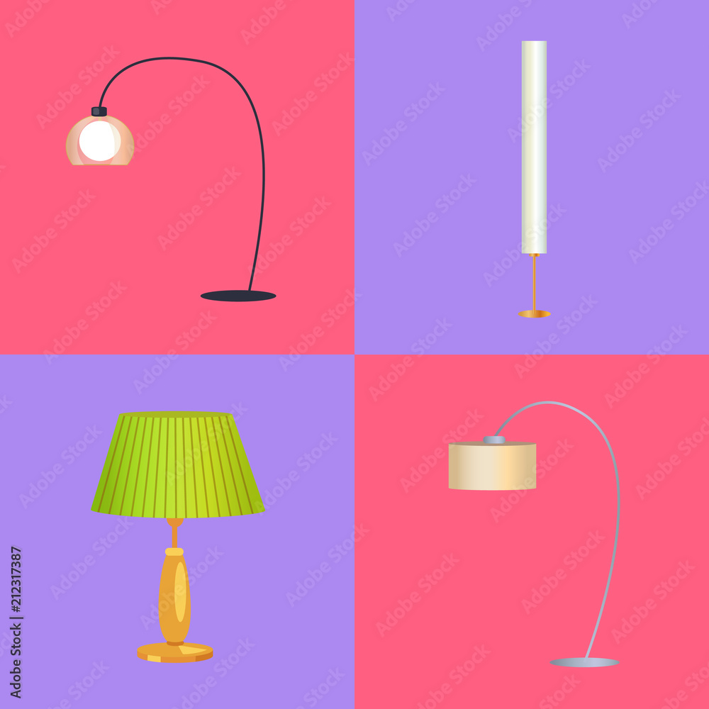 Naklejka premium Lamps Collection Interior Vector Illustration