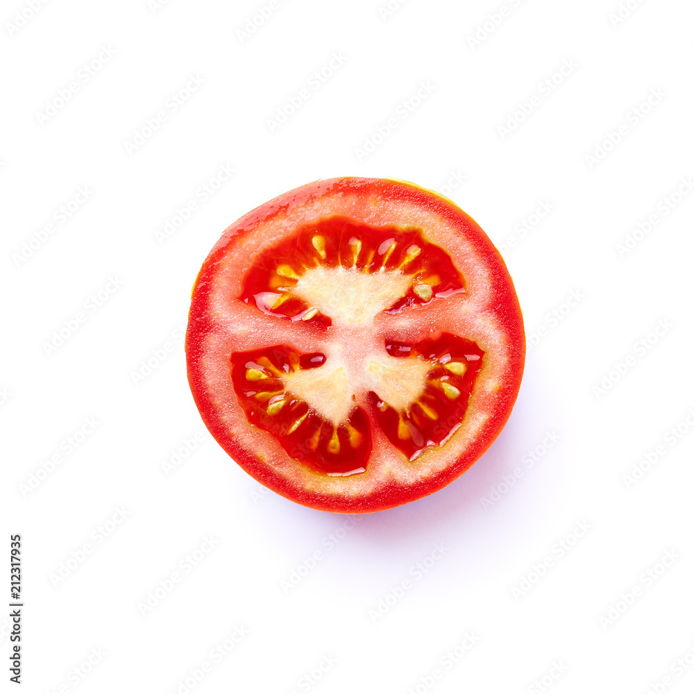 Half a Tomato on White Background. Top view. Close up Half a Tomato on White Background. Top view. Close up