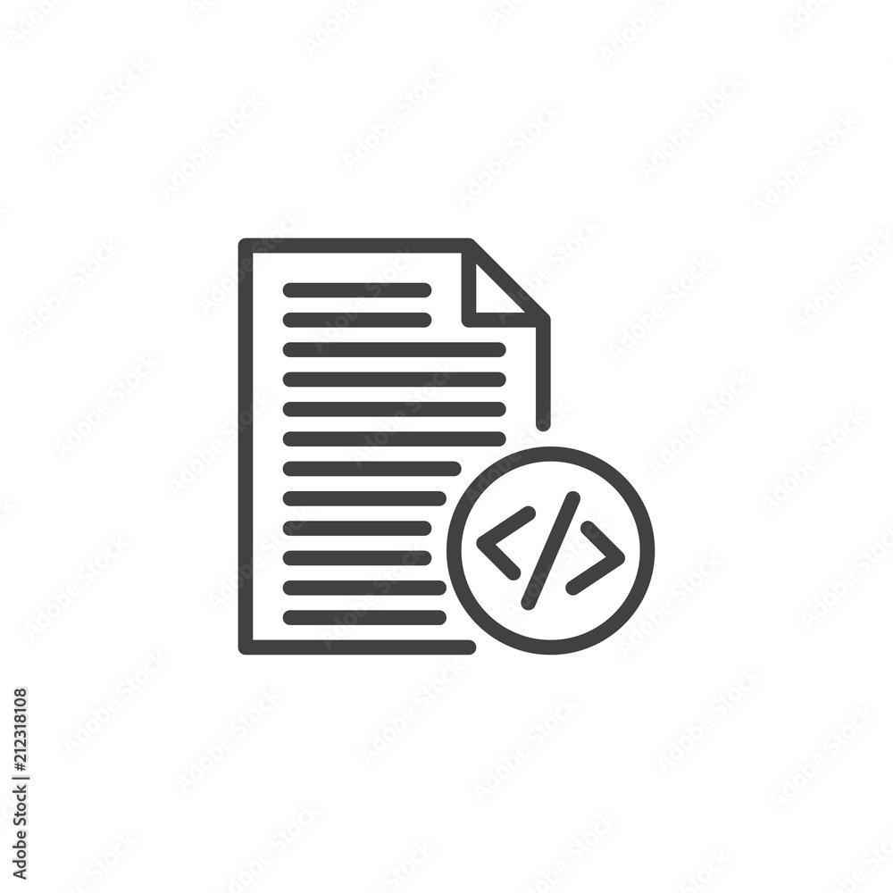 Coding file outline icon. linear style sign for mobile concept and web design. programming simple line vector icon. Symbol, logo illustration. Pixel perfect vector graphics Coding file outline icon. linear style sign for mobile concept and web design. programming simple line vector icon. Symbol, logo illustration. Pixel perfect vector graphics