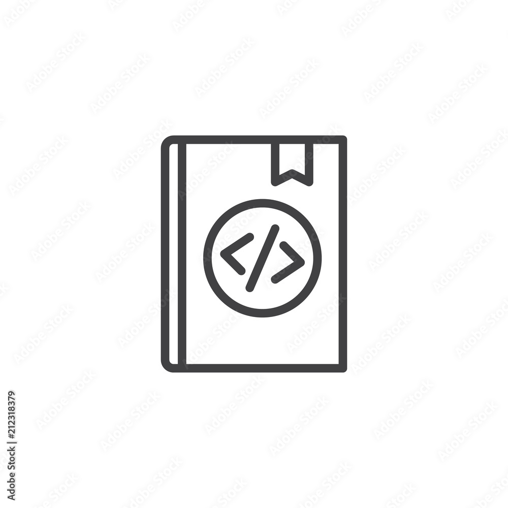 Code book outline icon. linear style sign for mobile concept and web design. Programming notebook simple line vector icon. Symbol, logo illustration. Pixel perfect vector graphics Code book outline icon. linear style sign for mobile concept and web design. Programming notebook simple line vector icon. Symbol, logo illustration. Pixel perfect vector graphics