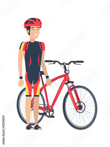Bicycle and Man with Helmet Vector Illustration