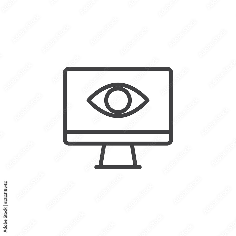 Screen and eye outline icon. linear style sign for mobile concept and web design. observation and monitoring simple line vector icon. Symbol, logo illustration. Pixel perfect vector graphics Screen and eye outline icon. linear style sign for mobile concept and web design. observation and monitoring simple line vector icon. Symbol, logo illustration. Pixel perfect vector graphics