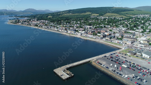 Aerial image over the pier at Helensburgh on the banks of the River Clyde. © TreasureGalore