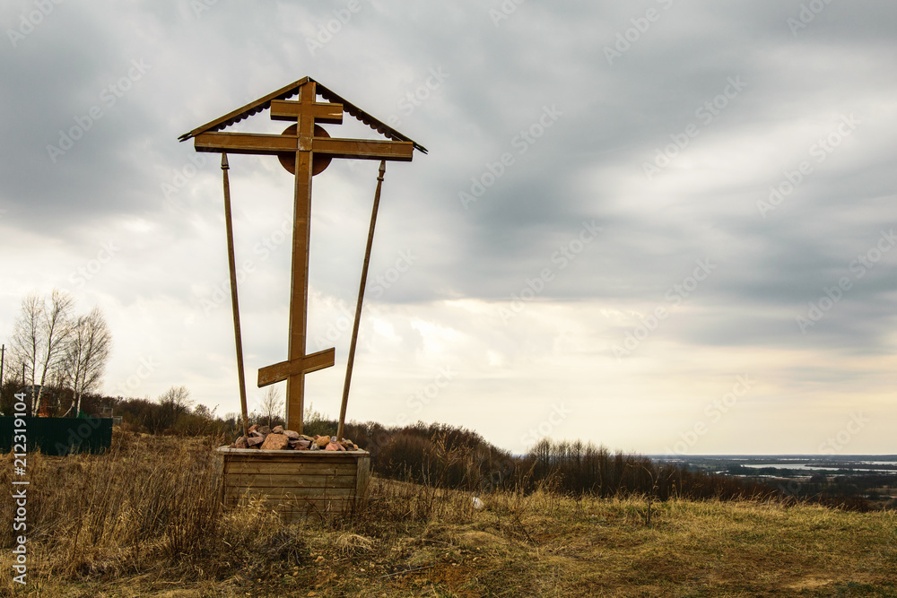 Wooden cross in Nizhny Novgorod Region, Russia