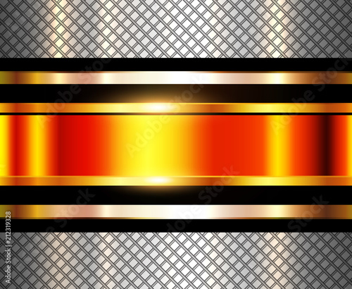 Metallic background orange banner over perforated silver pattern