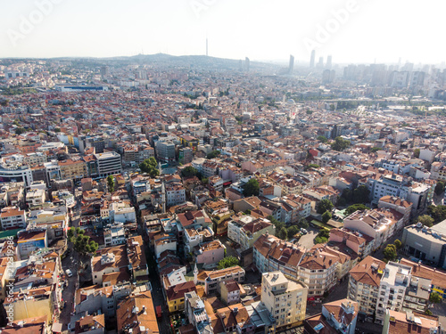 Istanbul, Turkey - February 23, 2018: Aerial Drone View Kadikoy Moda Kurbagalidere with Fenerbahce Stadium Sukru Saracoglu in Istanbul photo