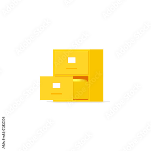 Yellow file cabinet with two drawer. Clipart image isolated on white background