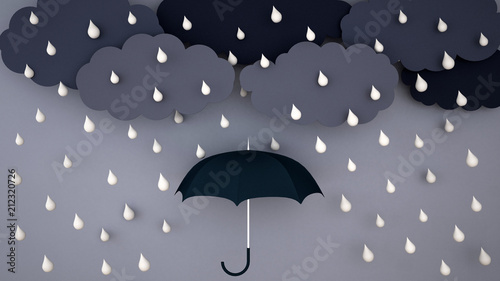 Heavy rain on dark cloud and dark sky - Rainy season - Umbrella in the rain - 3D Rendering