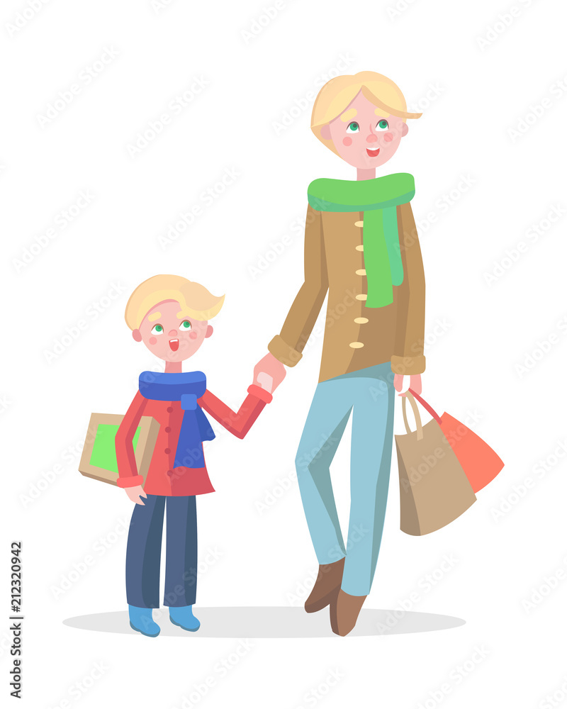 Family Shopping Cartoon Flat Vector Concept Family Shopping Cartoon Flat Vector Concept