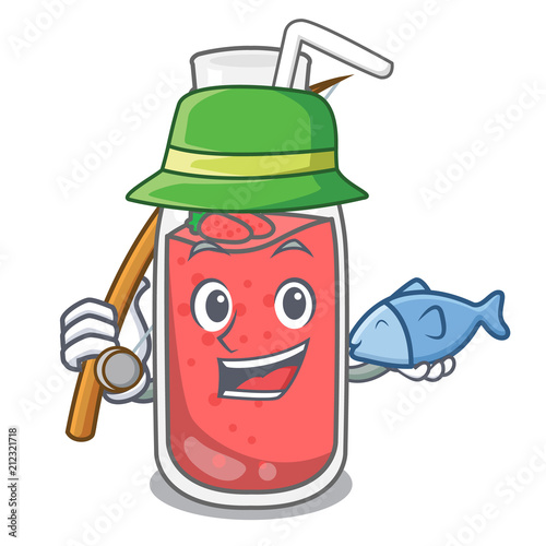 Fishing strawberry smoothie mascot cartoon