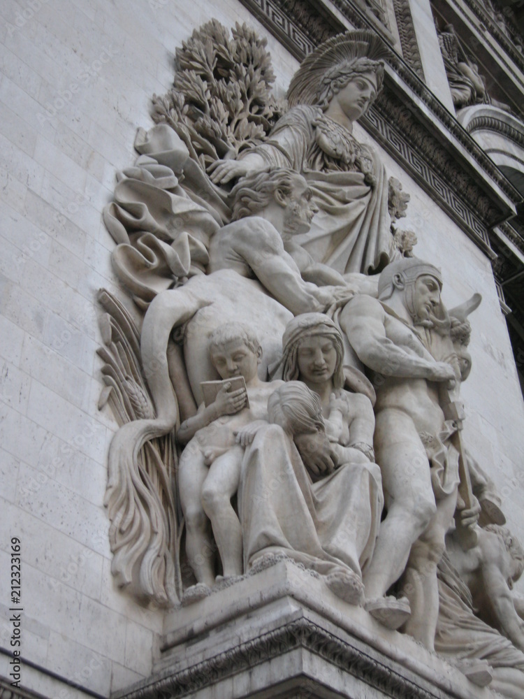 Fototapeta premium The Arc de Triomphe is located on the right bank of the Seine at the centre of a dodecagonal configuration of twelve radiating avenues.