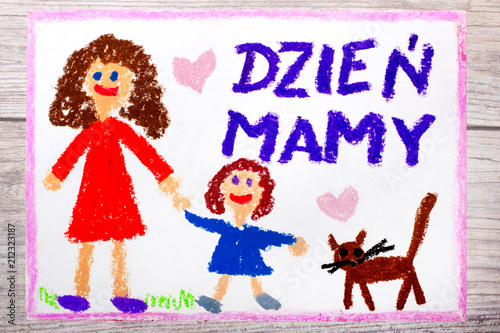Kolorowy ręczny rysunek przedstawiający laurkę na Dzień Matki