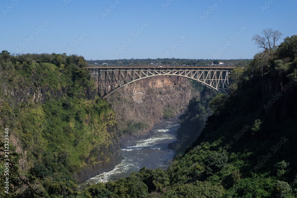 Victoria Falls Bridge between Zambia and Zimbabwe Seen from the Zambian Side