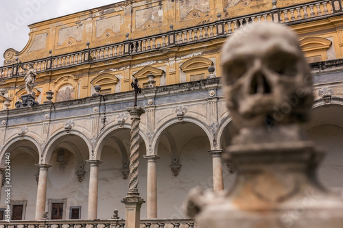 One of the skulls on the fence of the monastery Certosa di San Martino in Naples, Italy. photo