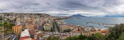 Panorama of Naples, view of the port in the Gulf of Naples and Mount Vesuvius. The province of Campania. Italy. Cloudy day