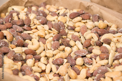 Assorted nuts.Almonds ,peanuts  and hazelnuts.Healthy food background
