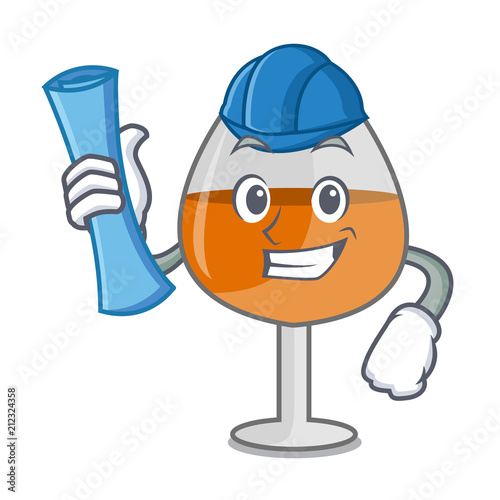 Architect cognac ballon glass character cartoon