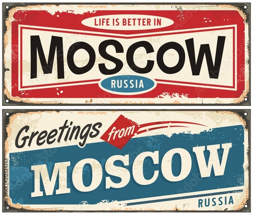Canvas Print Retro tin sign with greetings from Moscow Russia