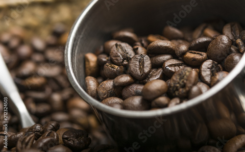 Close-up of some roasted coffee beans