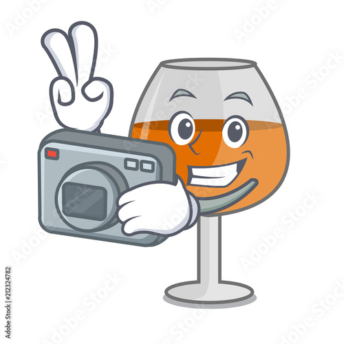 Photographer cognac ballon glass mascot cartoon