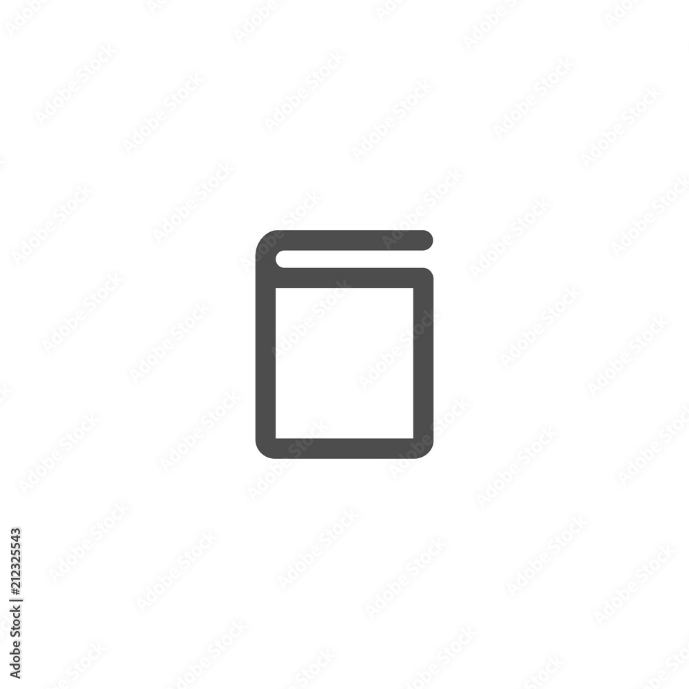 Silhouette with black outline of the book isolated on white background. Knowledge flat icon. Vector
