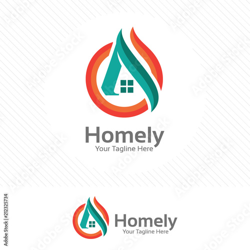 Home care logo, property and real estate concept with hand symbol.