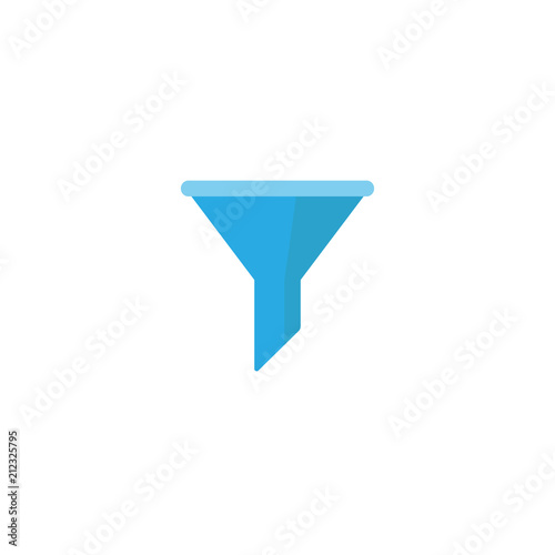 Flat blue data filter or data funnel icon. isolated on white background. Analytics info, tunnel information,