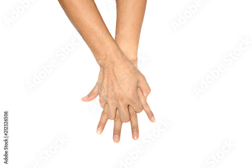 left and right adult naked  hand  doing CPR  on white background isolated