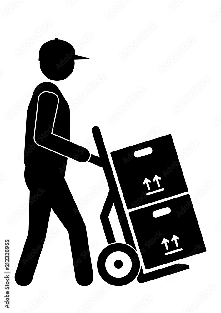 dts27 DeliveryTruckSign - german - Umzug / Mann mit Stapelkarre und  Umzugskartons - english - man pushing sack truck stacked with packing boxes  / dolly - DIN A1 A2 A3 A4 Poster - xxl g6280 Stock-Illustration | Adobe  Stock