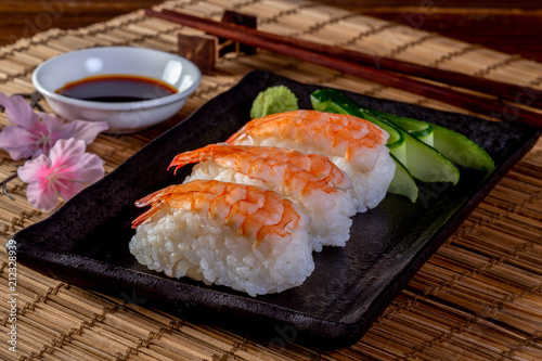 Japanese seafood sushi on black background