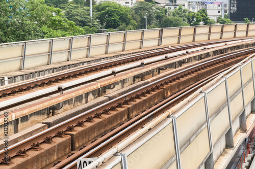 Bangkok, Thailand July 5, 2018 Railroad tracks of BTS Through Bangkok Mass Transit System Capital of Thailand